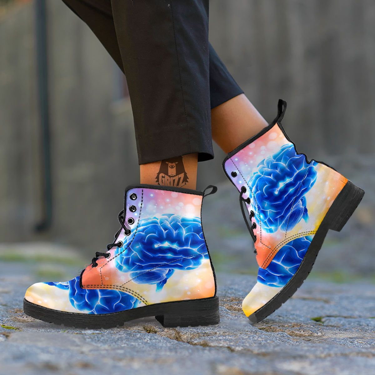 Human Brain Leather Boots-grizzshop