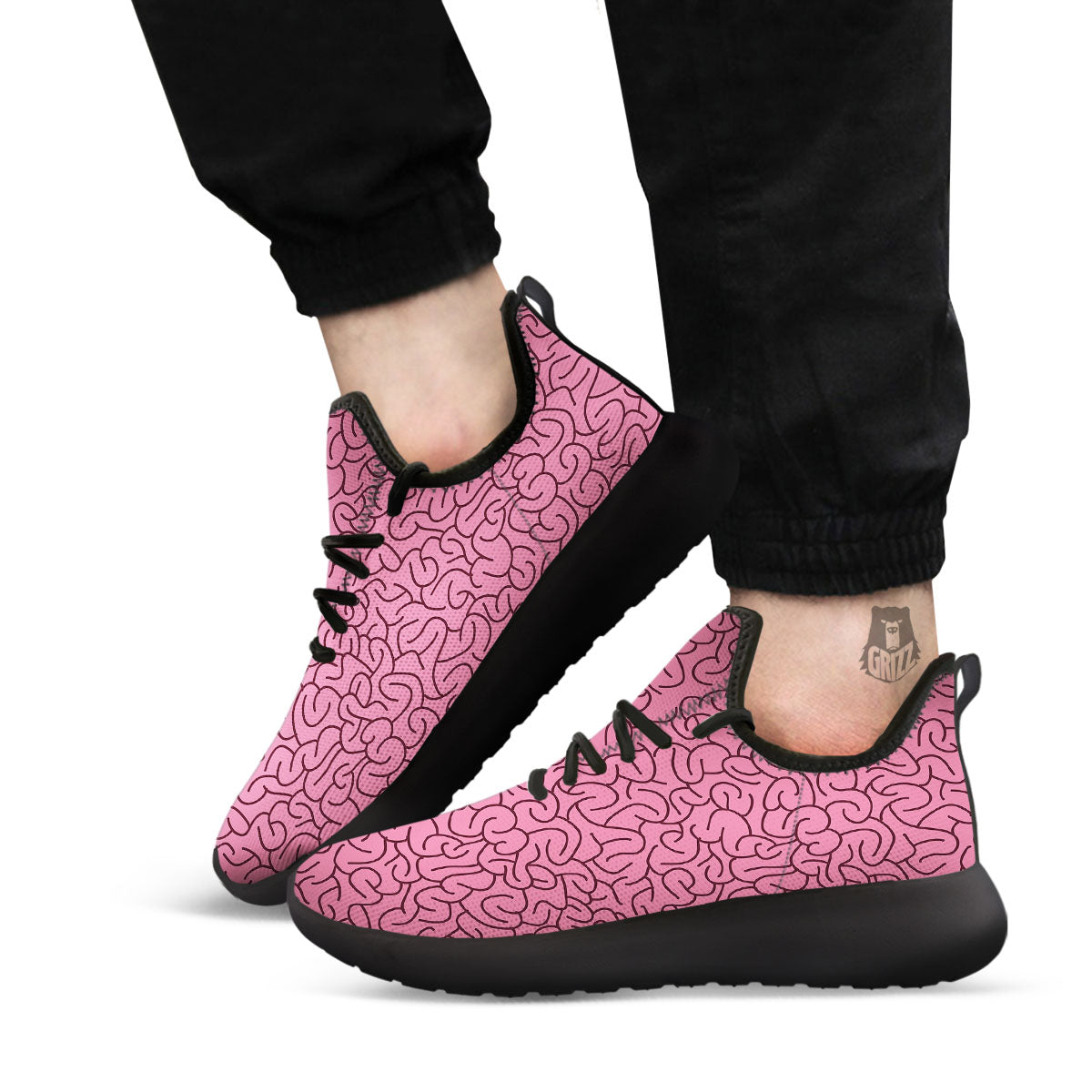 Human Brain Print Pattern Black Athletic Shoes-grizzshop