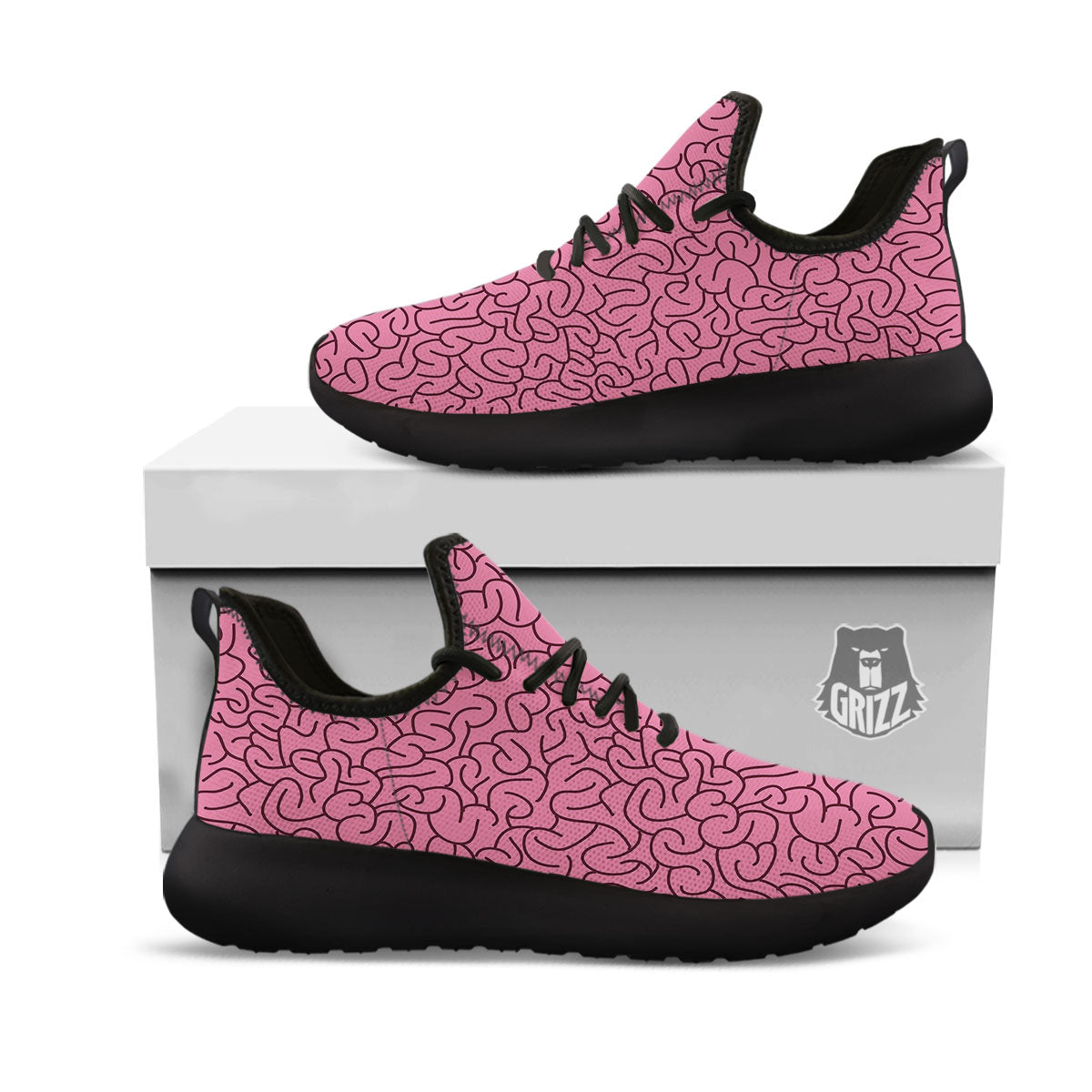 Human Brain Print Pattern Black Athletic Shoes-grizzshop