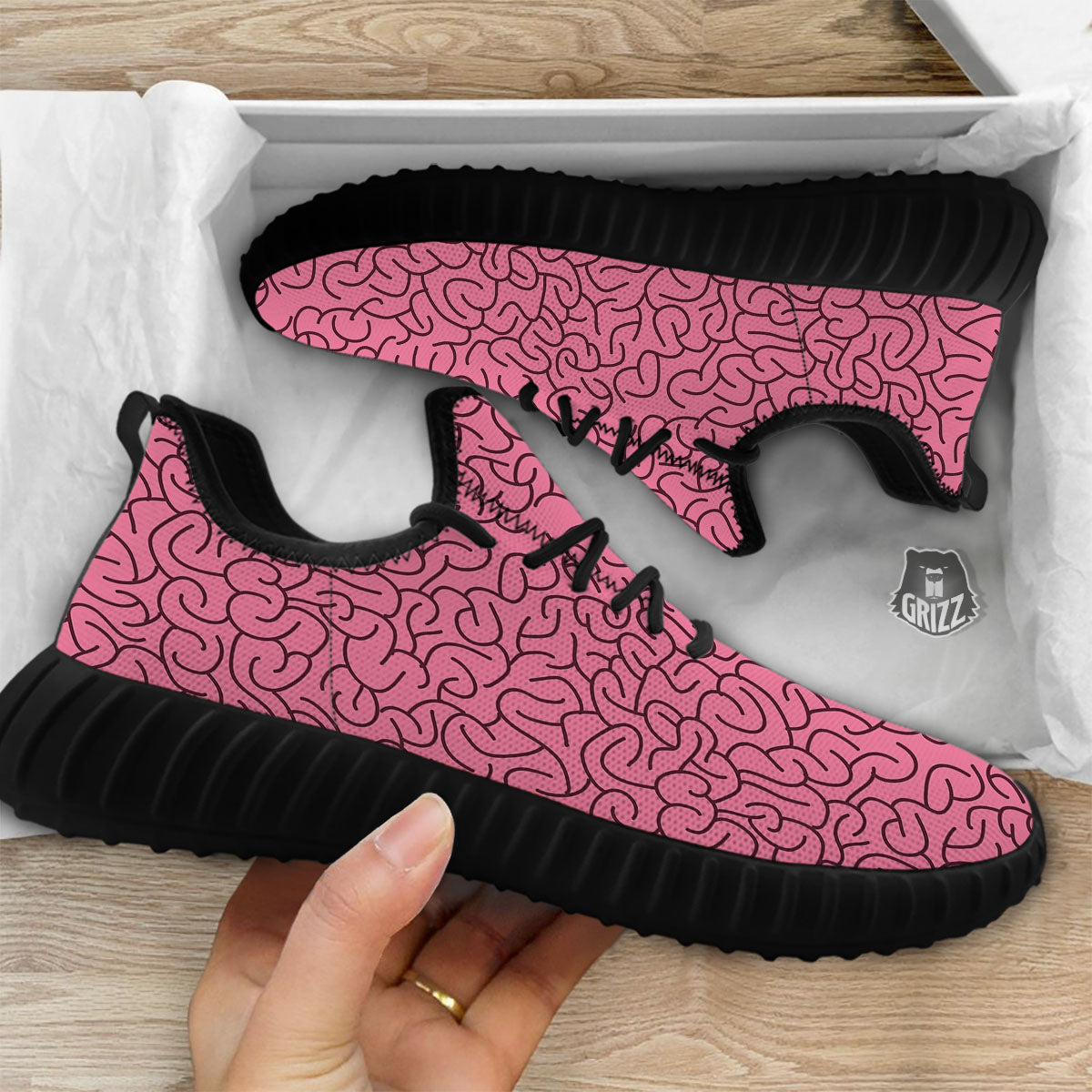 Human Brain Print Pattern Black Walking Shoes-grizzshop