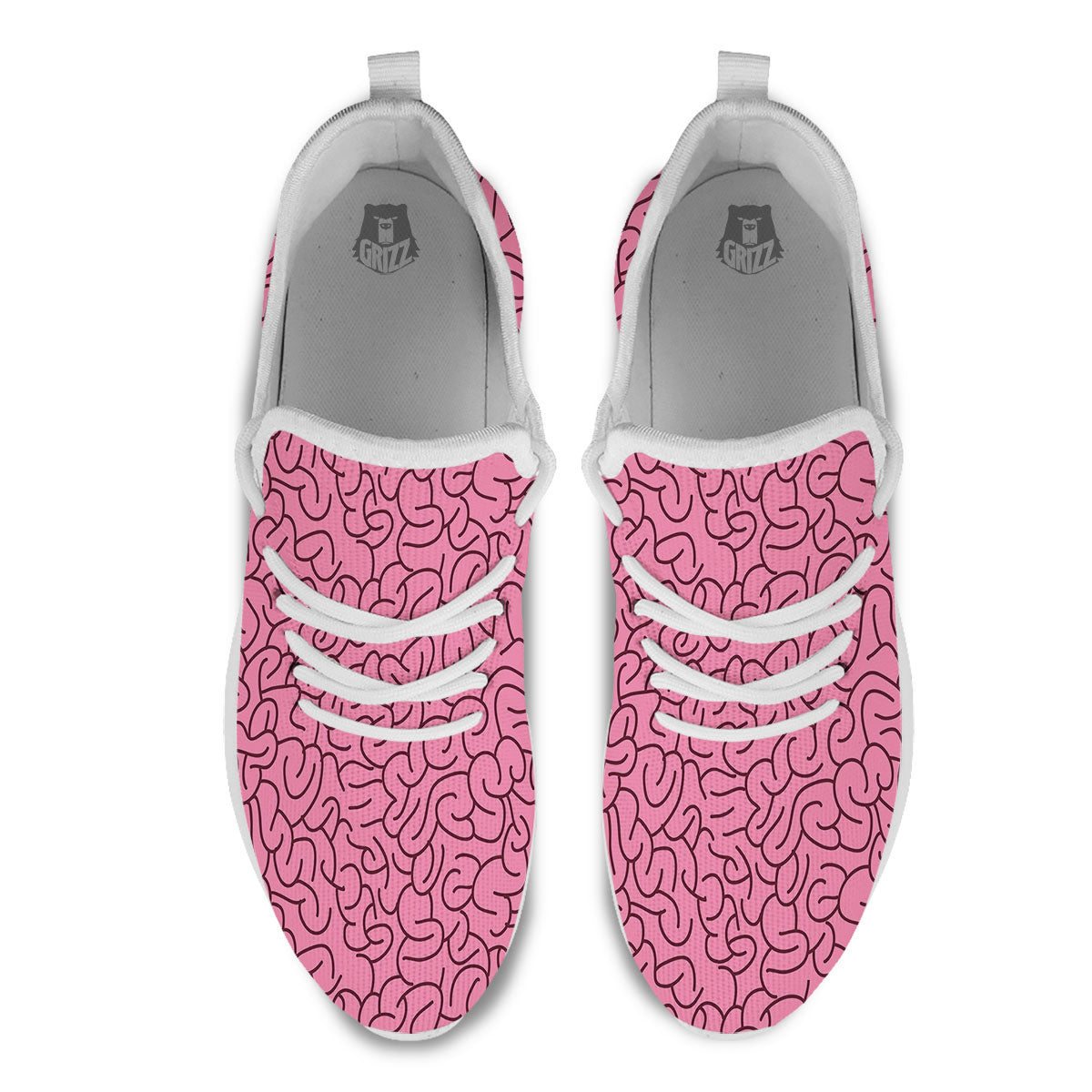 Human Brain Print Pattern White Athletic Shoes-grizzshop