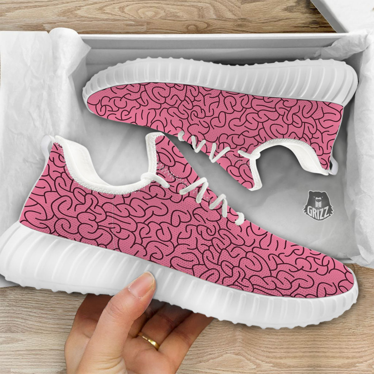 Human Brain Print Pattern White Walking Shoes-grizzshop