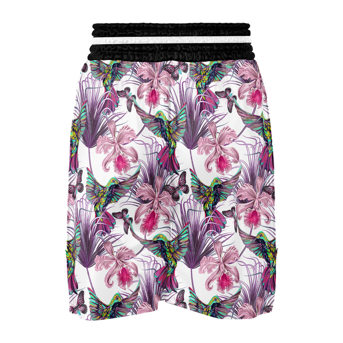 Hummingbird And Pink Flowers Print Boxing Shorts-grizzshop