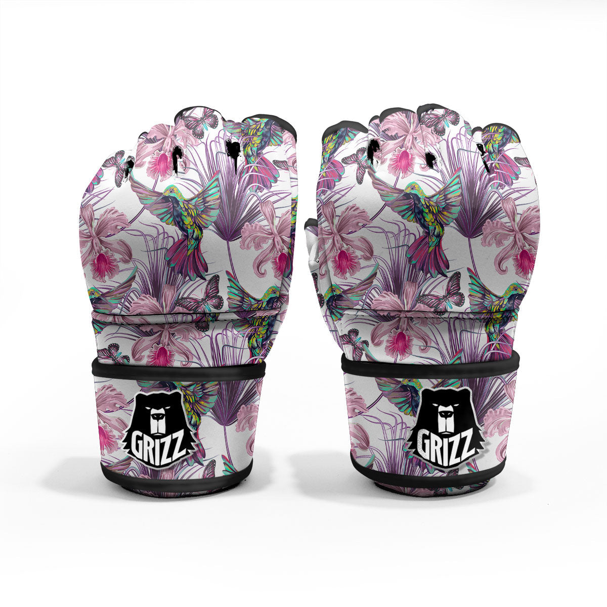 Hummingbird And Pink Flowers Print MMA Gloves-grizzshop
