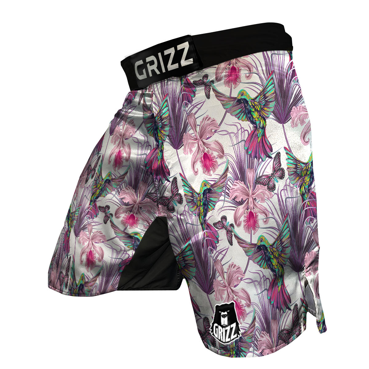 Hummingbird And Pink Flowers Print MMA Shorts-grizzshop