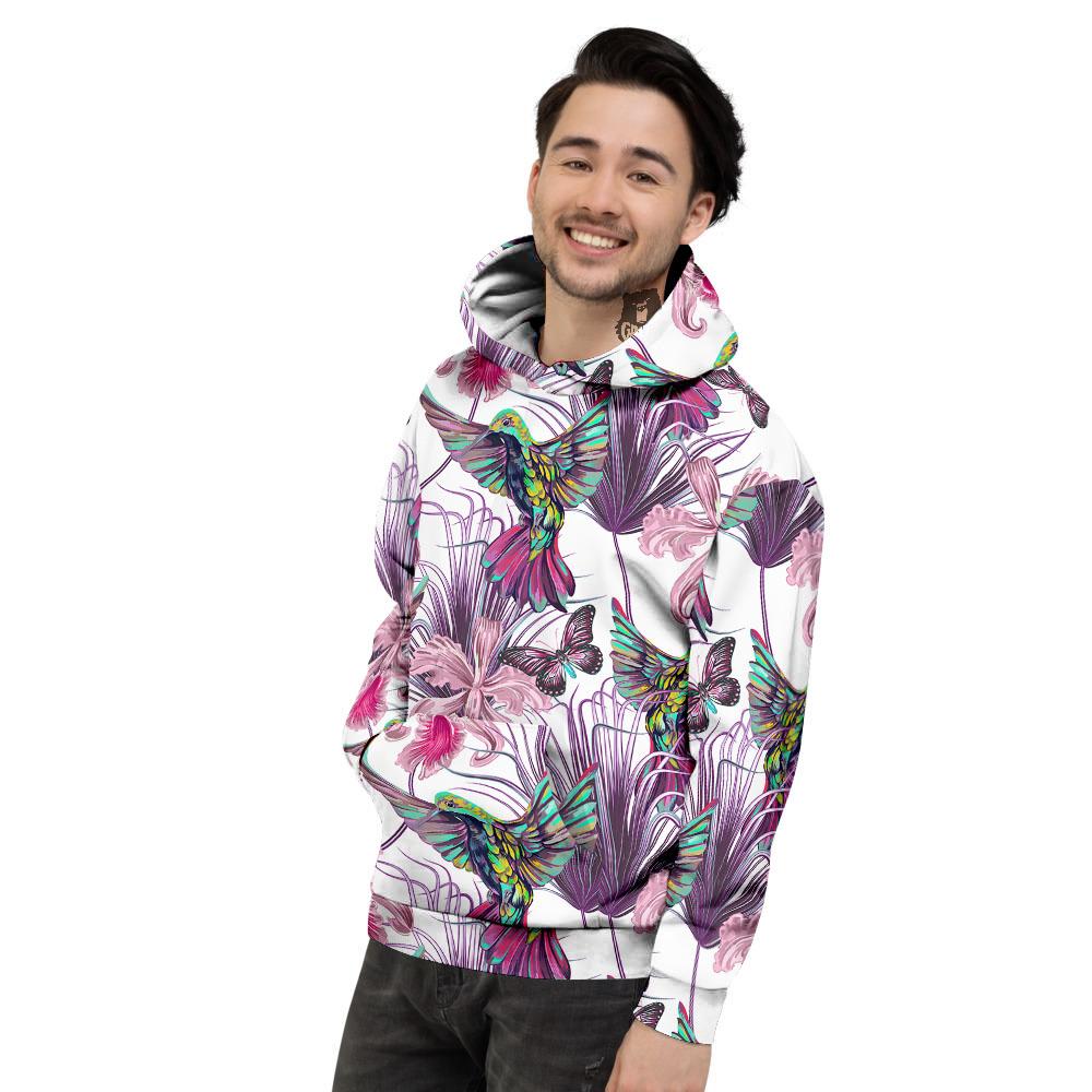 Hummingbird And Pink Flowers Print Men's Hoodie-grizzshop