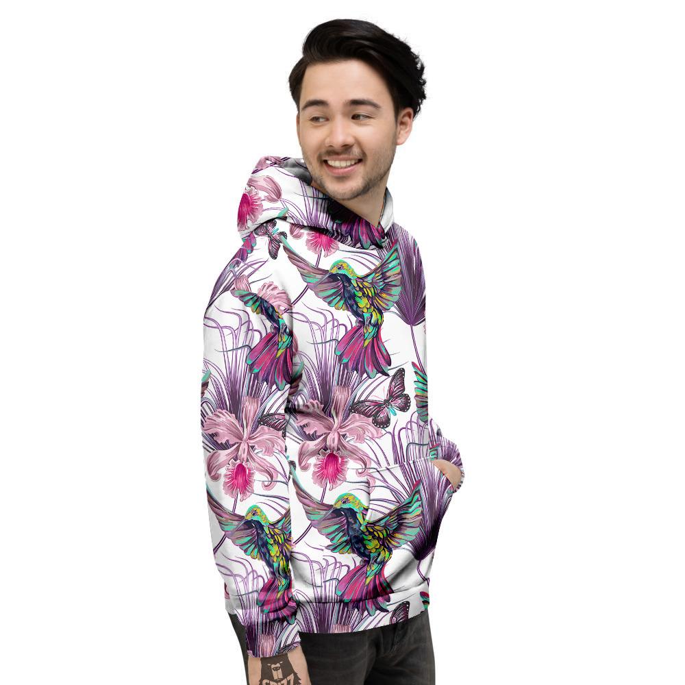 Hummingbird And Pink Flowers Print Men's Hoodie-grizzshop