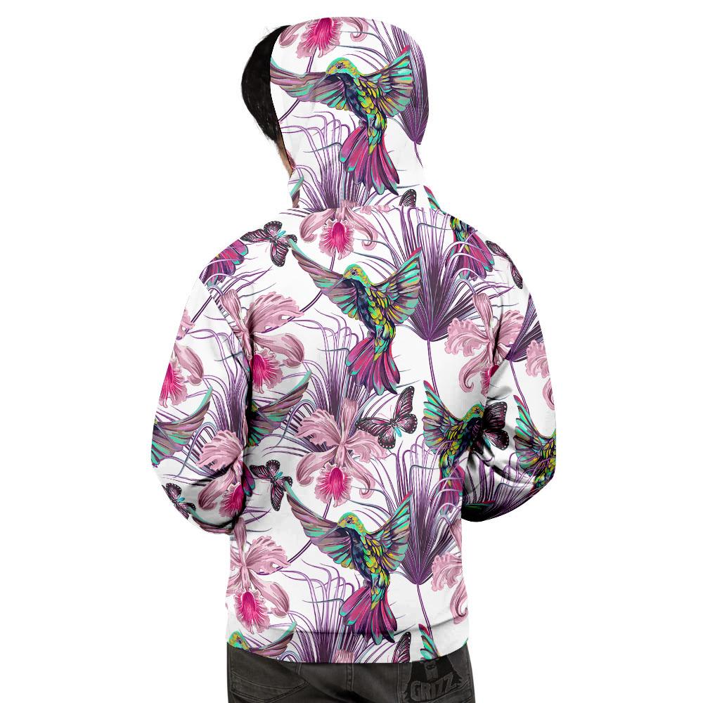 Hummingbird And Pink Flowers Print Men's Hoodie-grizzshop