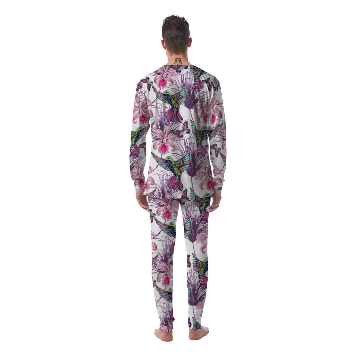 Hummingbird And Pink Flowers Print Men's Pajamas-grizzshop