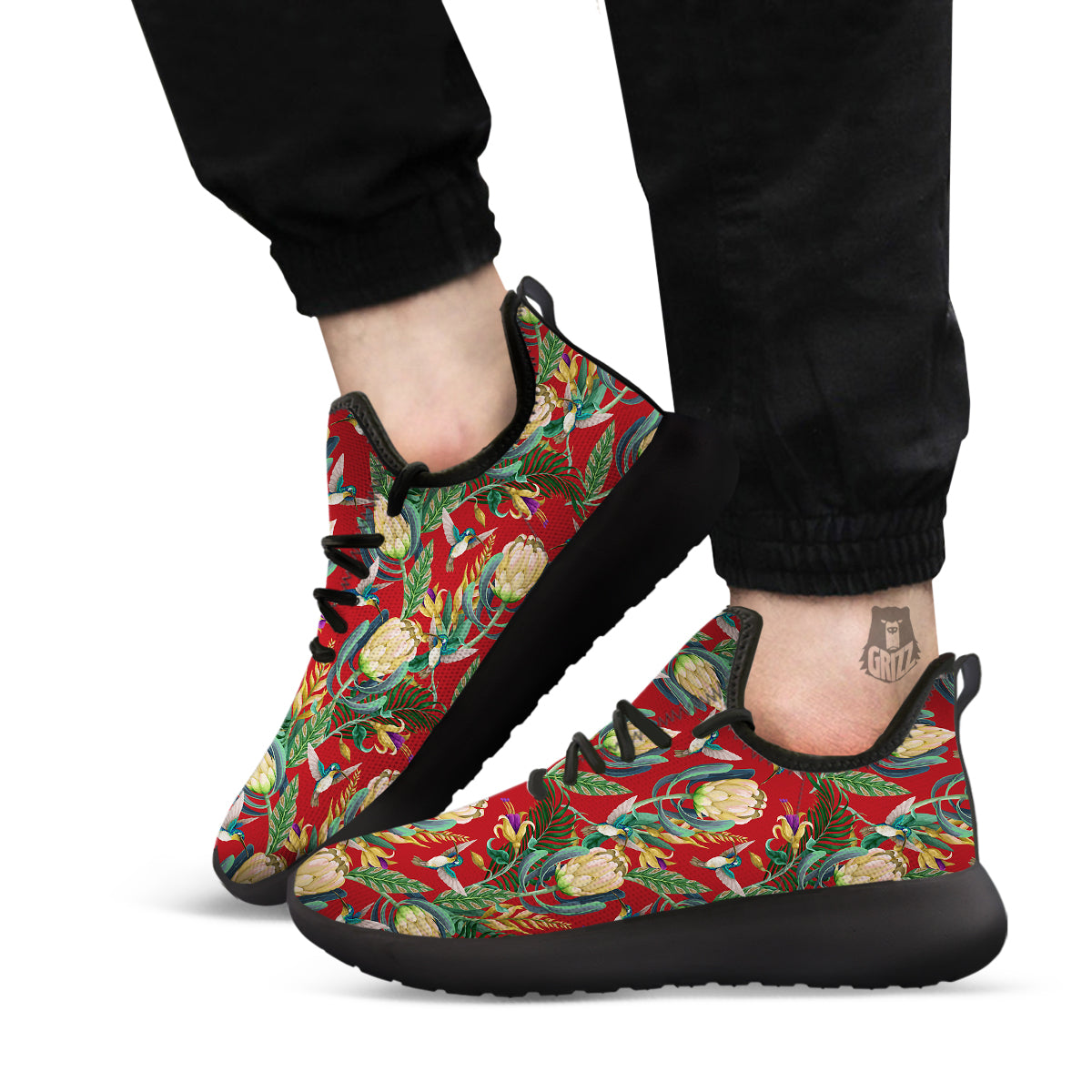 Hummingbird And Wild Flowers Print Pattern Black Athletic Shoes-grizzshop