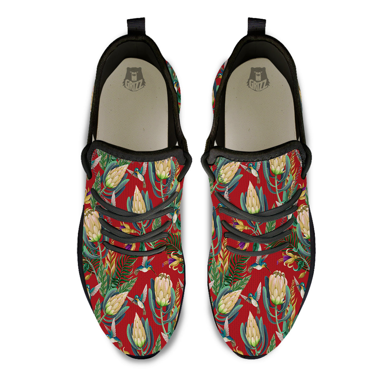 Hummingbird And Wild Flowers Print Pattern Black Athletic Shoes-grizzshop