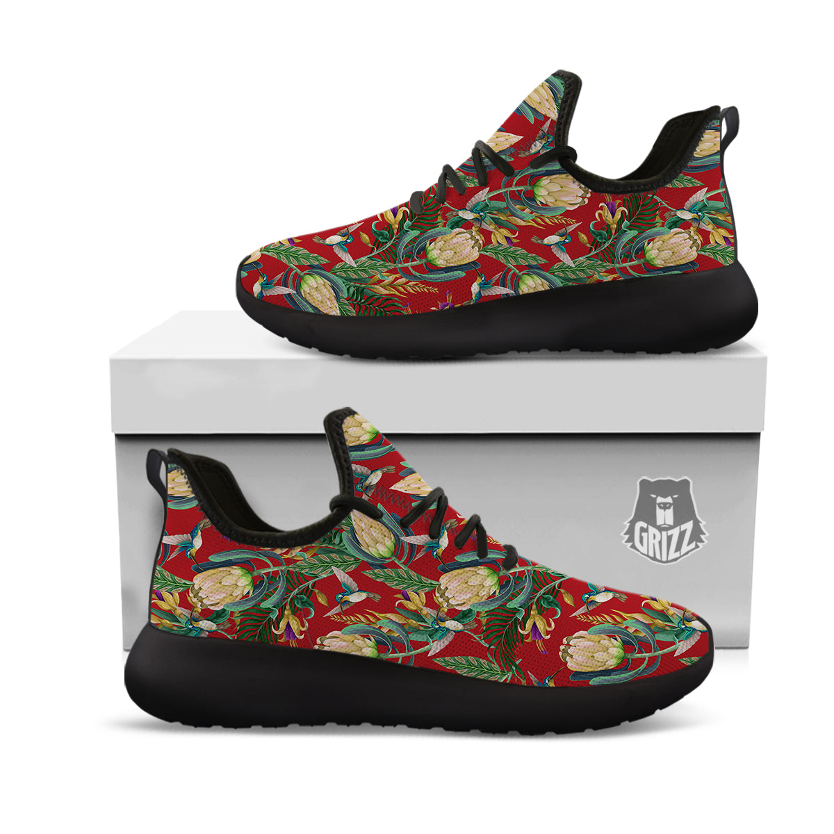 Hummingbird And Wild Flowers Print Pattern Black Athletic Shoes-grizzshop