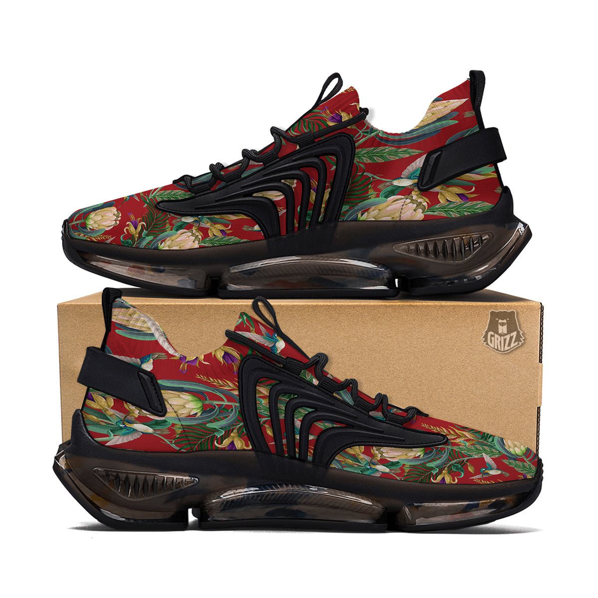 Hummingbird And Wild Flowers Print Pattern Black Gym Shoes-grizzshop
