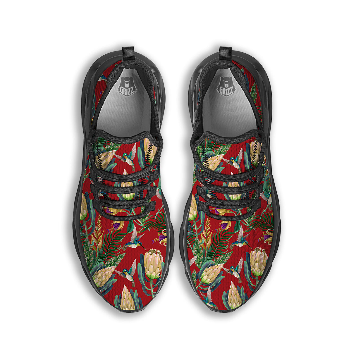 Hummingbird And Wild Flowers Print Pattern Black Running Shoes-grizzshop