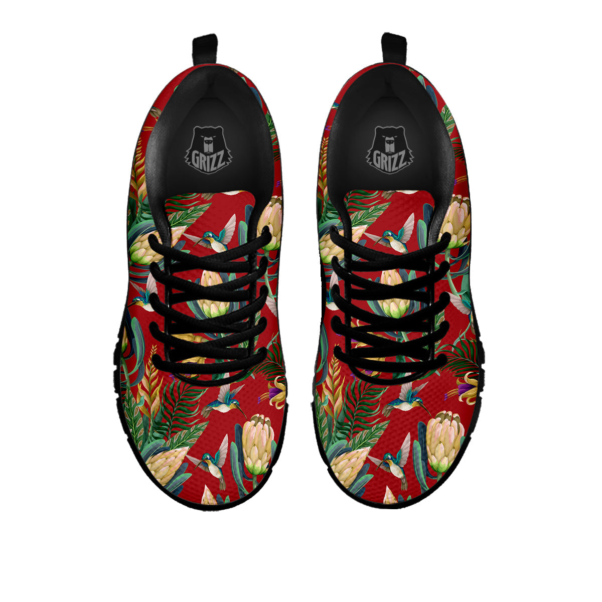 Hummingbird And Wild Flowers Print Pattern Black Sneaker-grizzshop