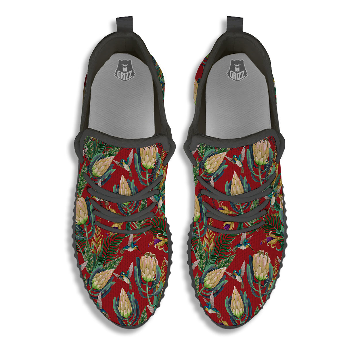 Hummingbird And Wild Flowers Print Pattern Black Walking Shoes-grizzshop