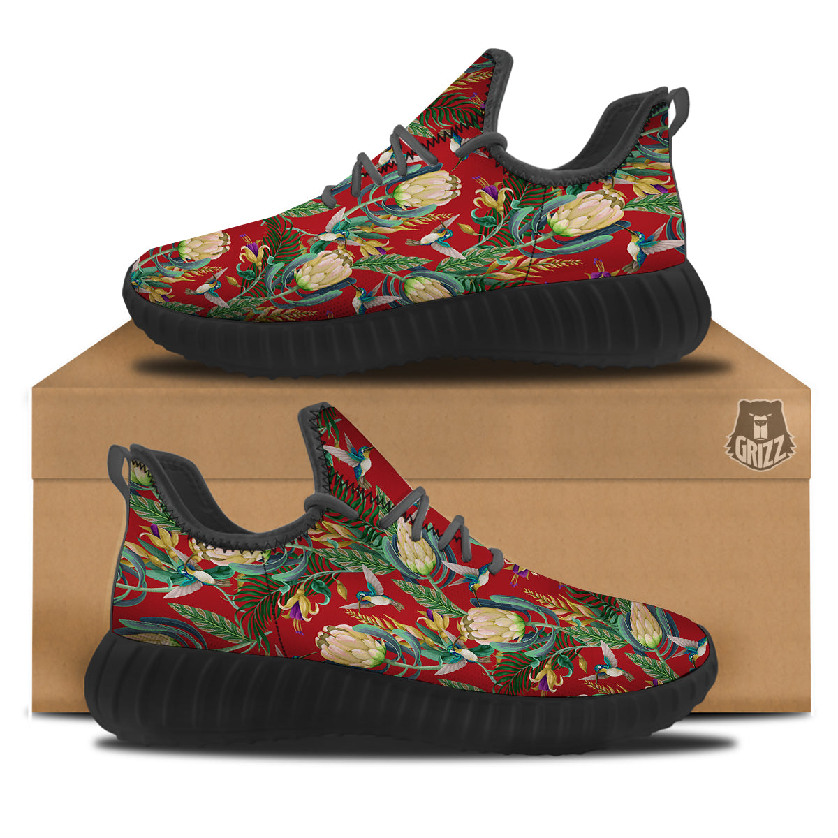 Hummingbird And Wild Flowers Print Pattern Black Walking Shoes-grizzshop