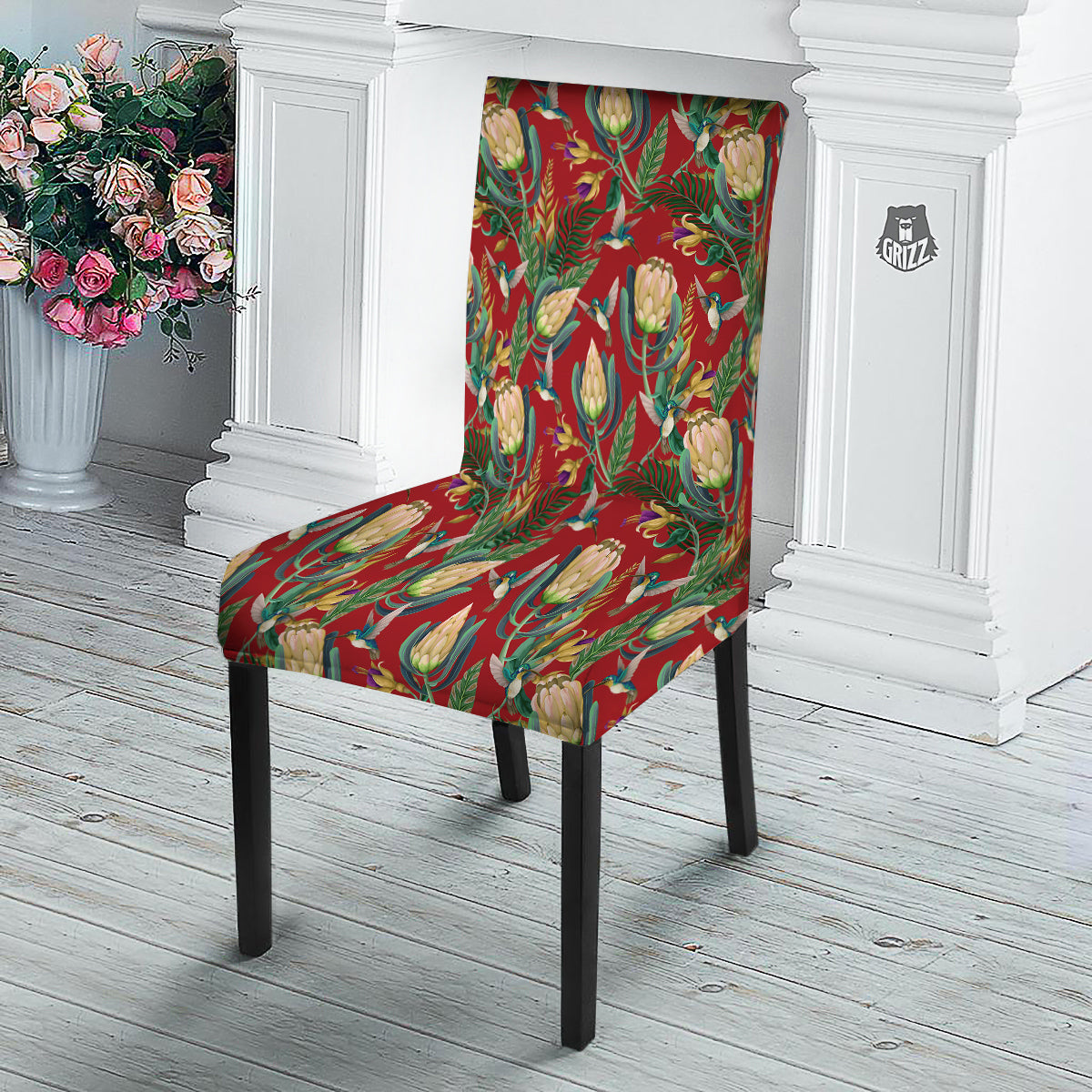 Hummingbird And Wild Flowers Print Pattern Dining Chair Slipcover-grizzshop