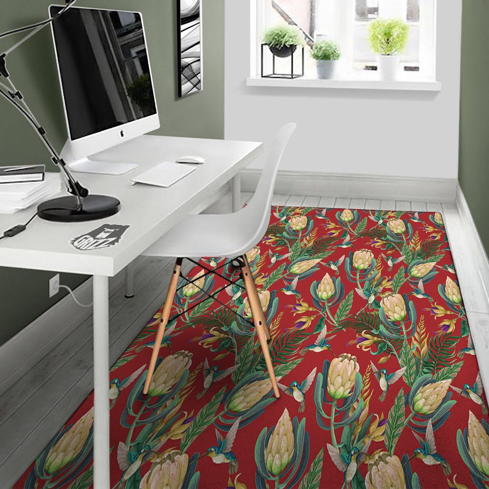 Hummingbird And Wild Flowers Print Pattern Floor Mat-grizzshop