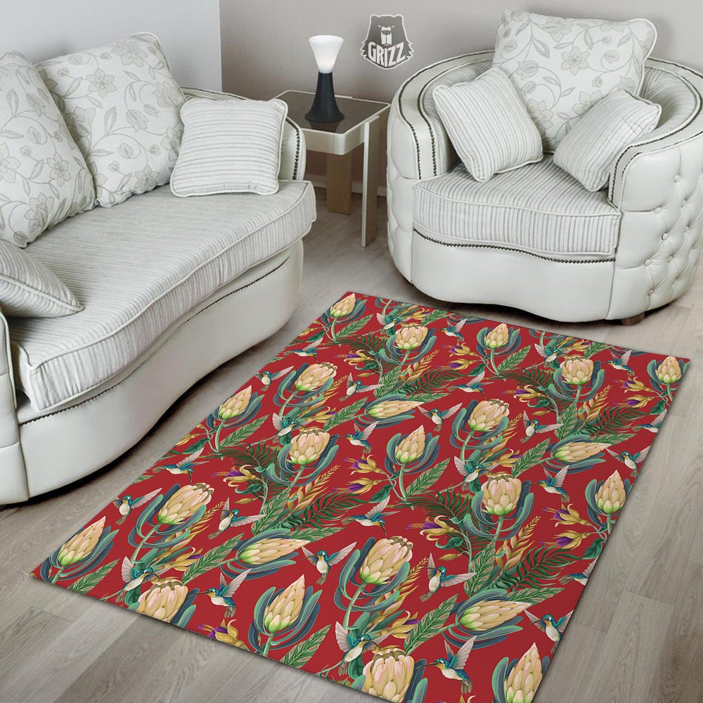 Hummingbird And Wild Flowers Print Pattern Floor Mat-grizzshop