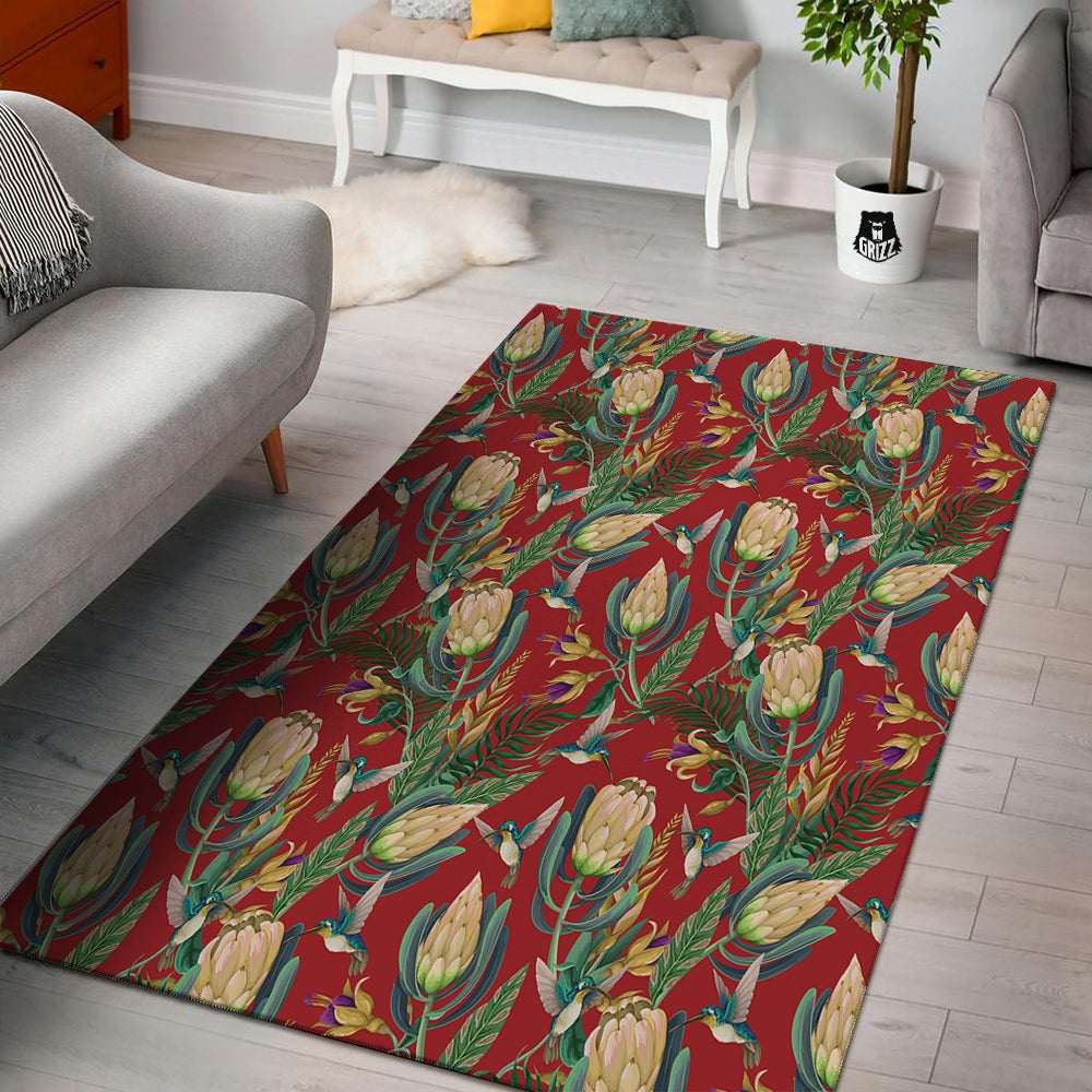 Hummingbird And Wild Flowers Print Pattern Floor Mat-grizzshop