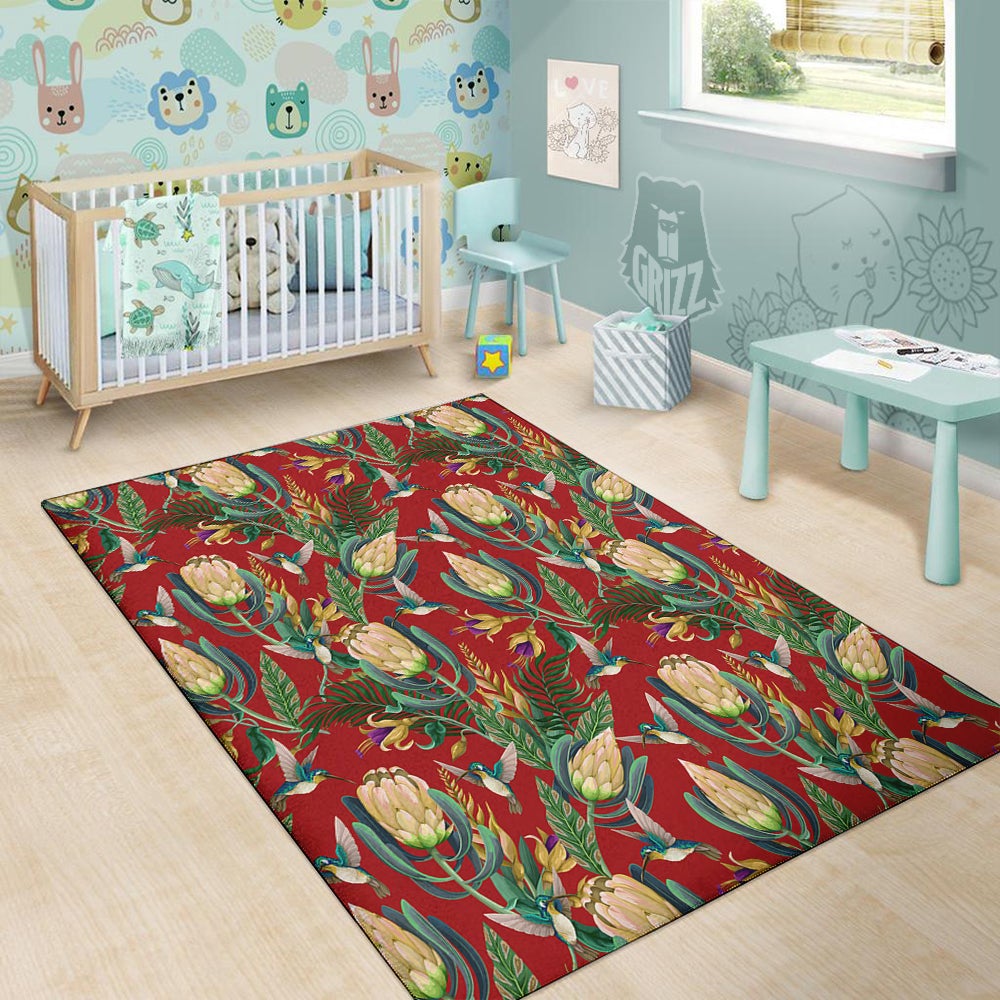 Hummingbird And Wild Flowers Print Pattern Floor Mat-grizzshop
