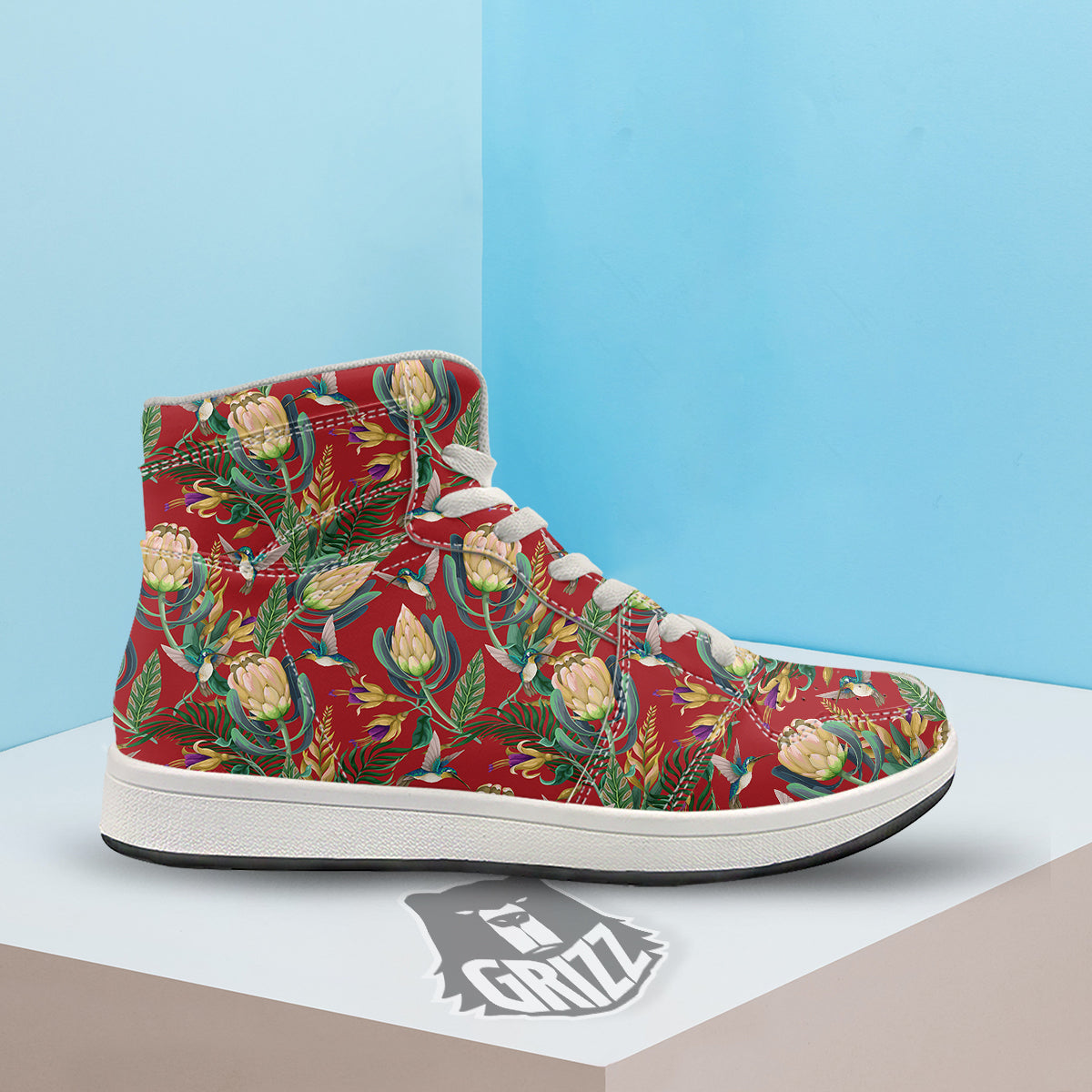 Hummingbird And Wild Flowers Print Pattern High Top Sneakers-grizzshop
