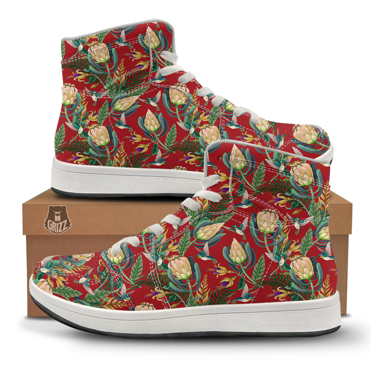 Hummingbird And Wild Flowers Print Pattern High Top Sneakers-grizzshop