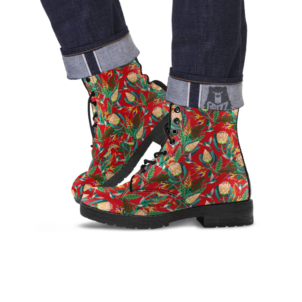 Hummingbird And Wild Flowers Print Pattern Leather Boots-grizzshop
