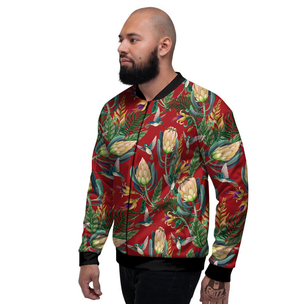 Hummingbird And Wild Flowers Print Pattern Men's Bomber Jacket-grizzshop