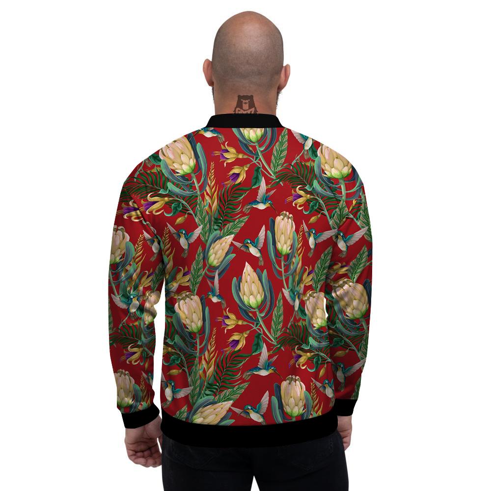 Hummingbird And Wild Flowers Print Pattern Men's Bomber Jacket-grizzshop