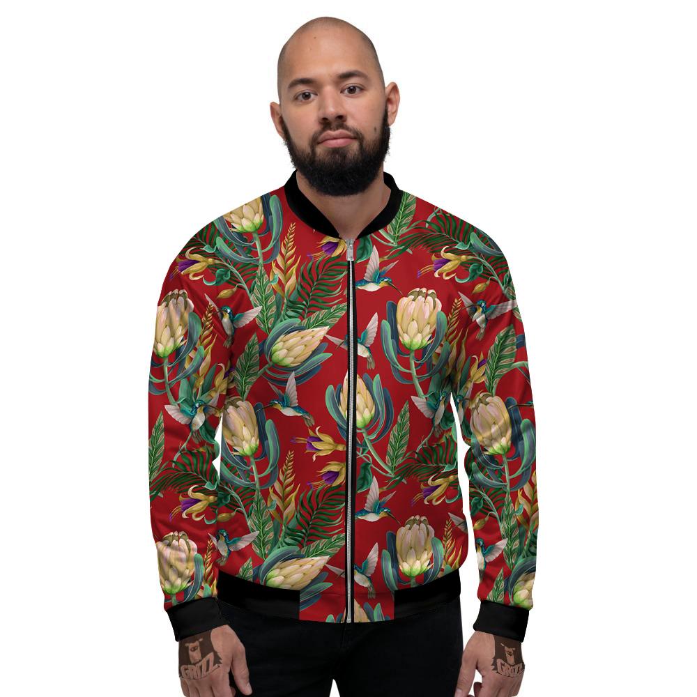 Hummingbird And Wild Flowers Print Pattern Men's Bomber Jacket-grizzshop
