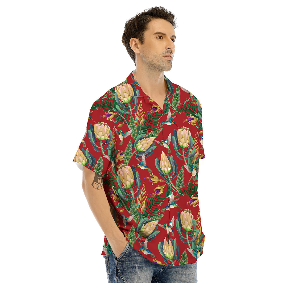 Hummingbird And Wild Flowers Print Pattern Men's Hawaiian Shirt-grizzshop