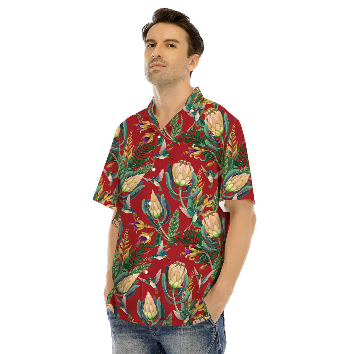Hummingbird And Wild Flowers Print Pattern Men's Hawaiian Shirt-grizzshop