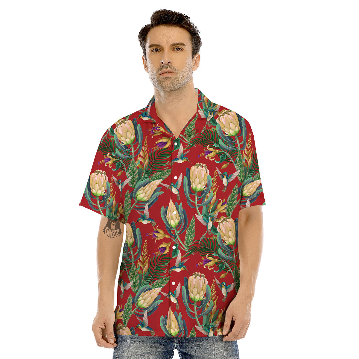 Hummingbird And Wild Flowers Print Pattern Men's Hawaiian Shirt-grizzshop