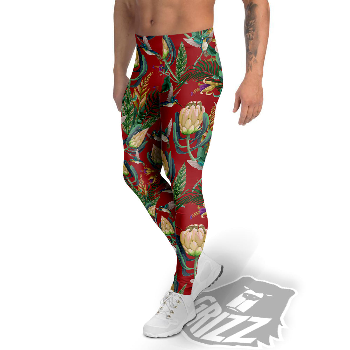 Hummingbird And Wild Flowers Print Pattern Men's Leggings-grizzshop