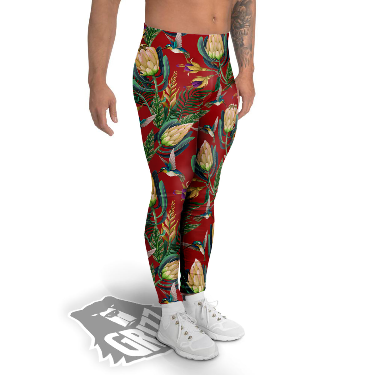 Hummingbird And Wild Flowers Print Pattern Men's Leggings-grizzshop