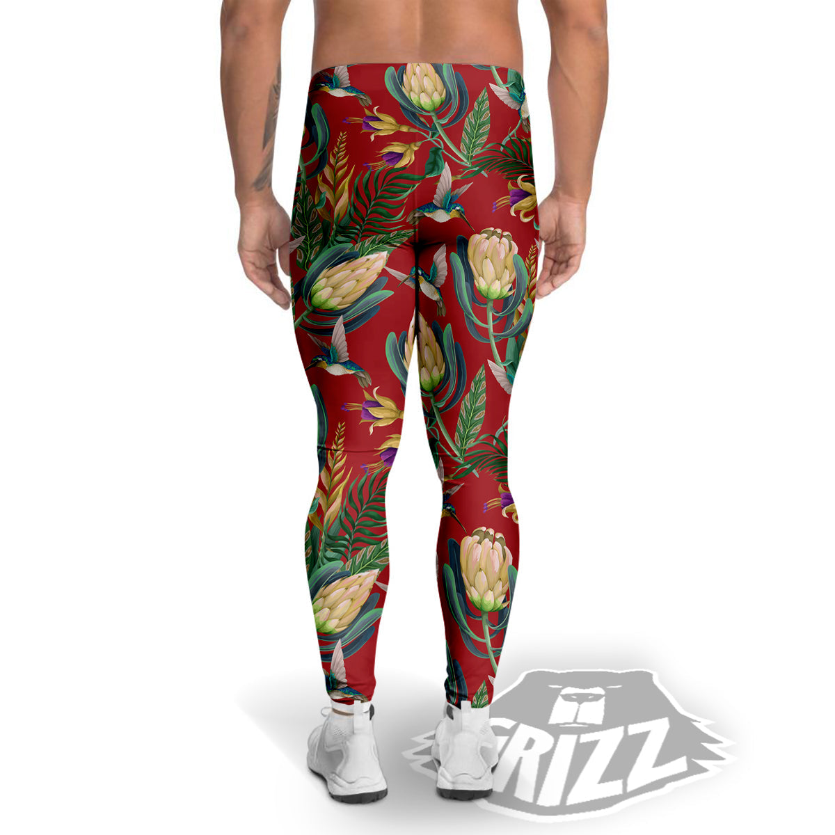 Hummingbird And Wild Flowers Print Pattern Men's Leggings-grizzshop
