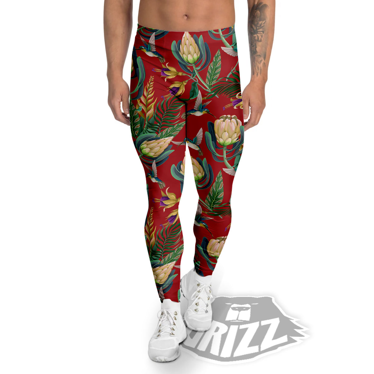 Hummingbird And Wild Flowers Print Pattern Men's Leggings-grizzshop