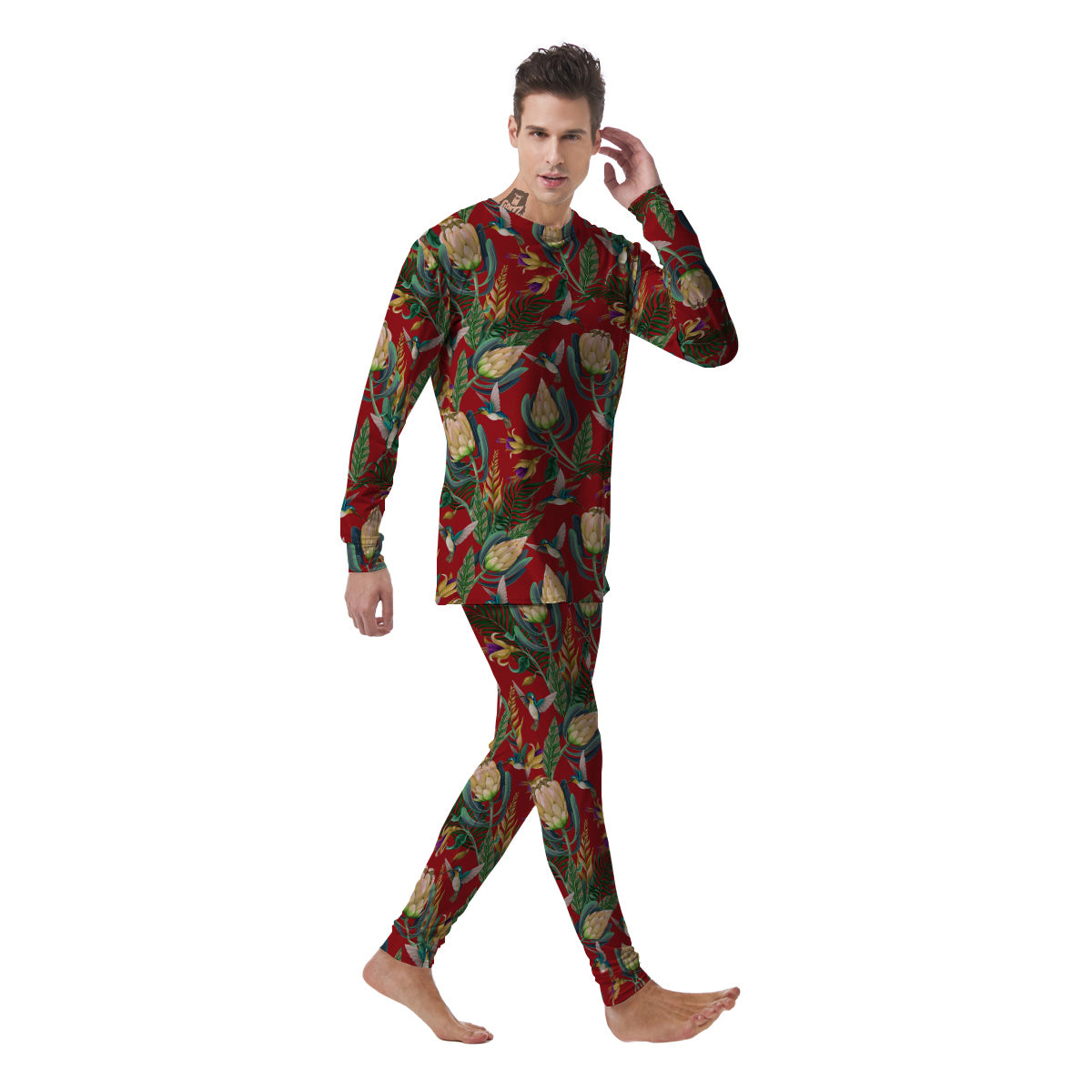 Hummingbird And Wild Flowers Print Pattern Men's Pajamas-grizzshop