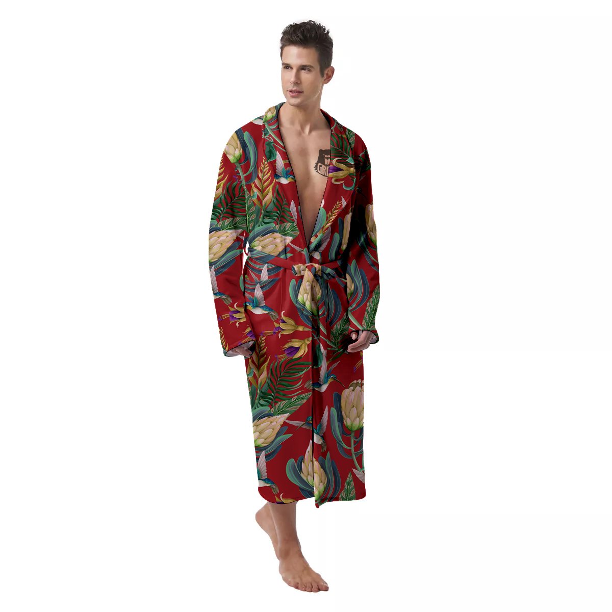 Hummingbird And Wild Flowers Print Pattern Men's Robe-grizzshop