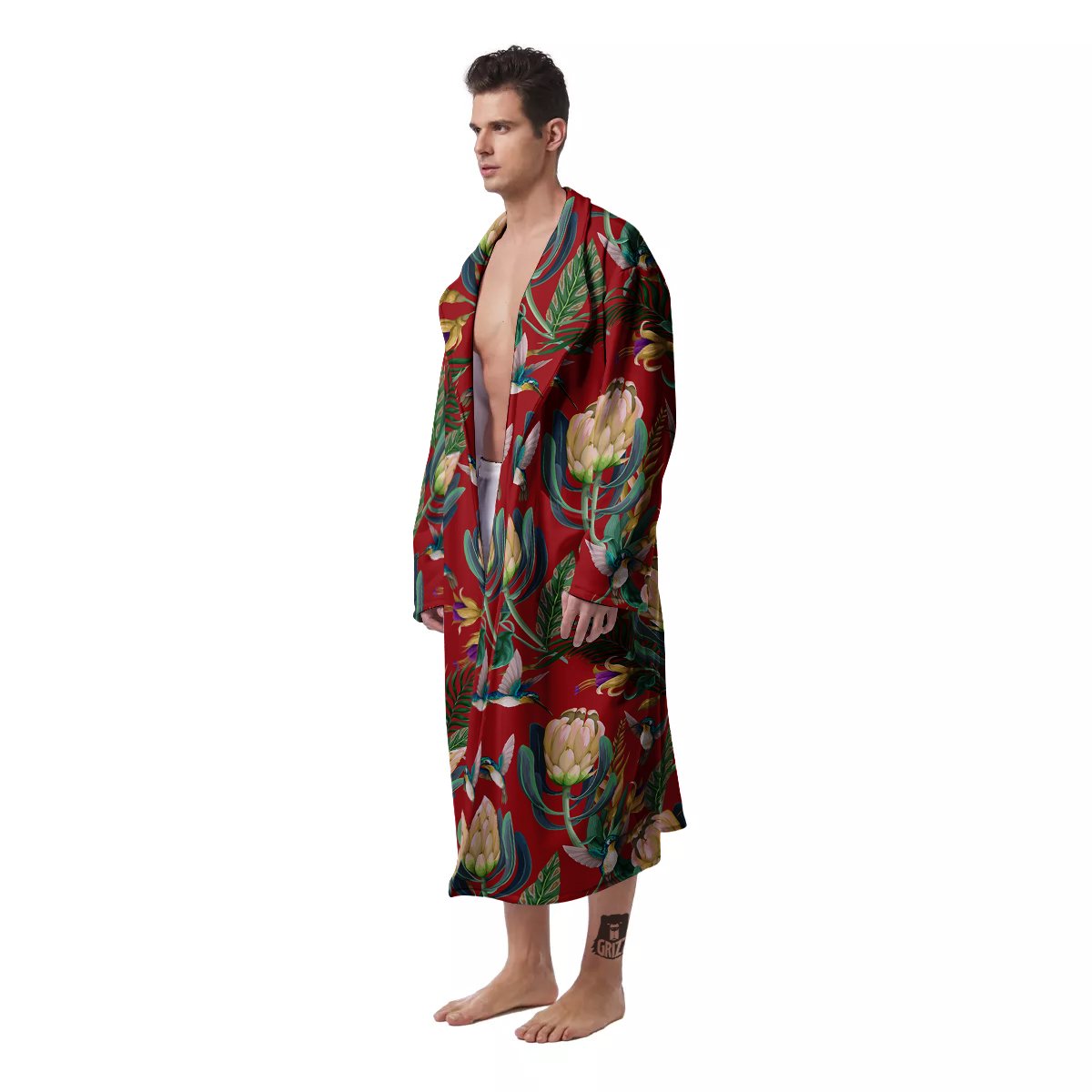 Hummingbird And Wild Flowers Print Pattern Men's Robe-grizzshop