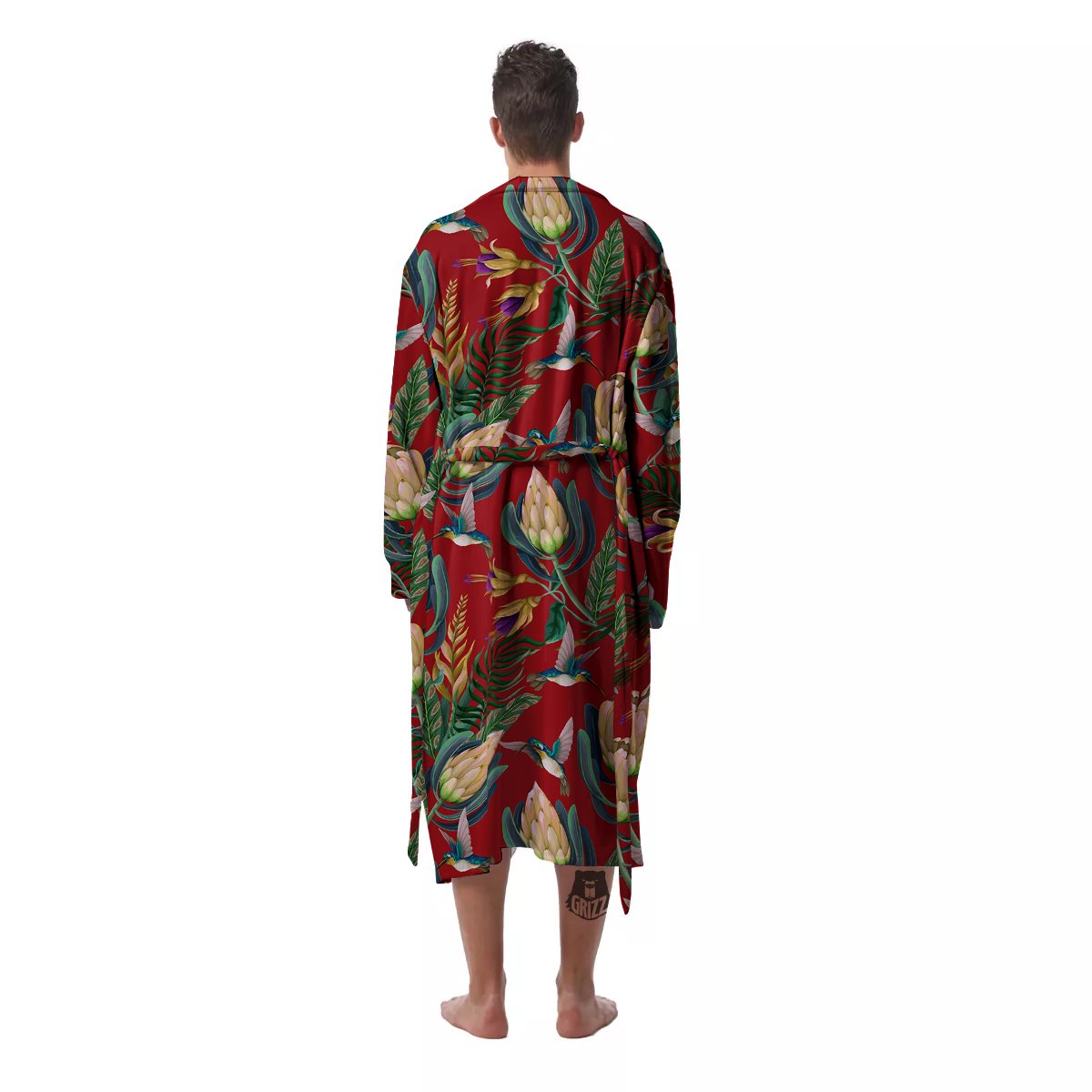 Hummingbird And Wild Flowers Print Pattern Men's Robe-grizzshop