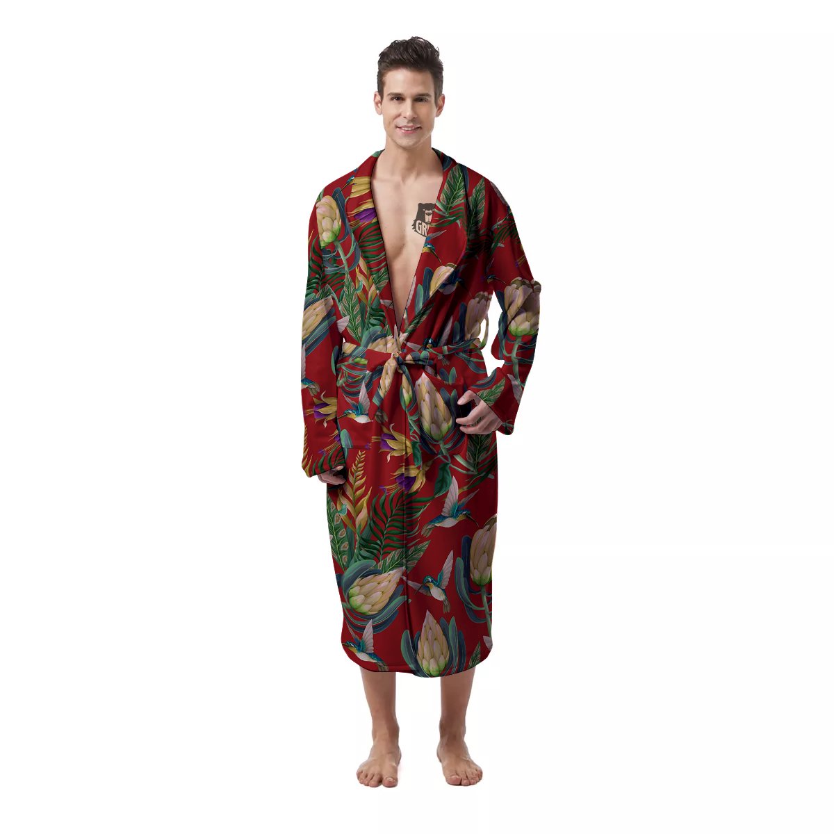 Hummingbird And Wild Flowers Print Pattern Men's Robe-grizzshop