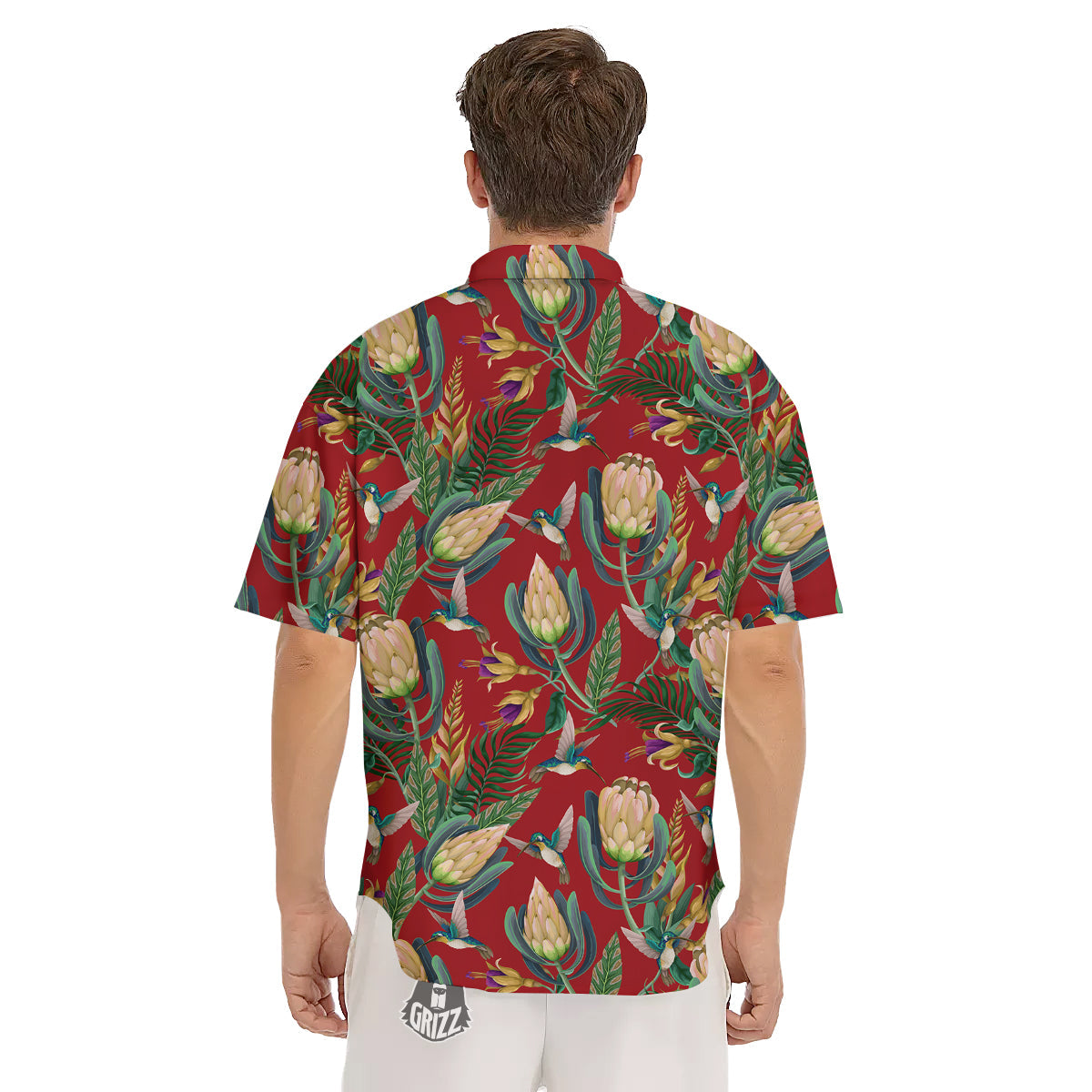 Hummingbird And Wild Flowers Print Pattern Men's Short Sleeve Shirts-grizzshop