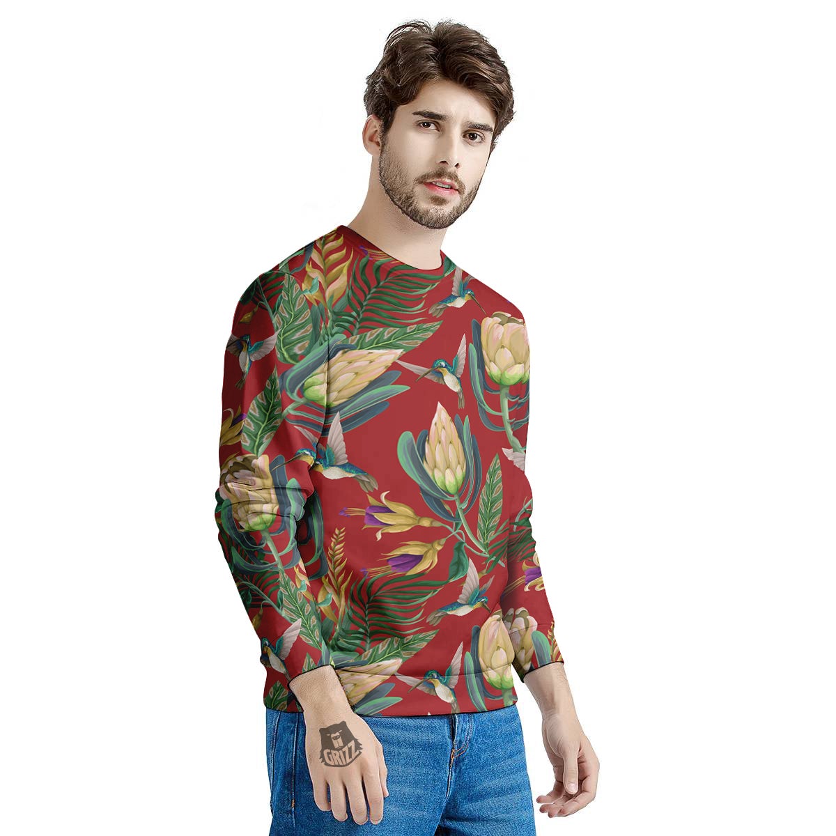 Hummingbird And Wild Flowers Print Pattern Men's Sweatshirt-grizzshop