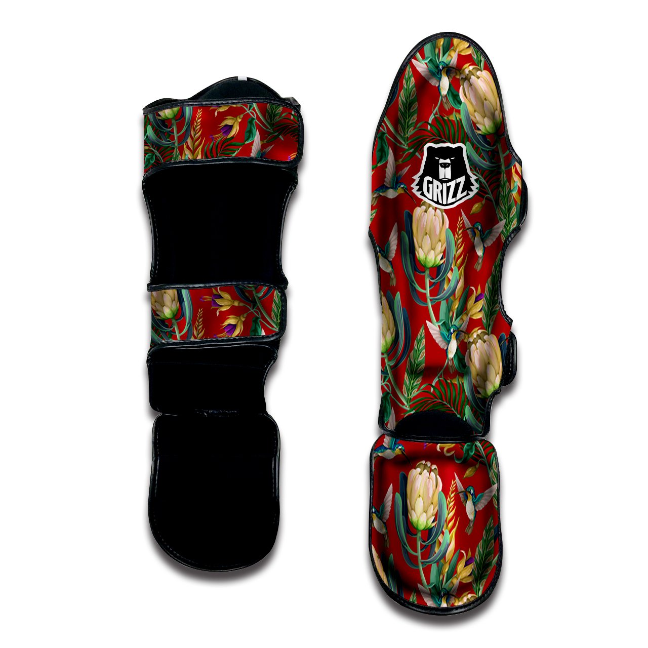 Hummingbird And Wild Flowers Print Pattern Muay Thai Shin Guards-grizzshop