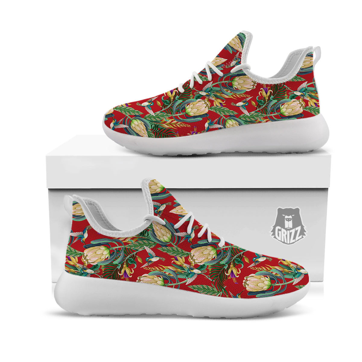 Hummingbird And Wild Flowers Print Pattern White Athletic Shoes-grizzshop