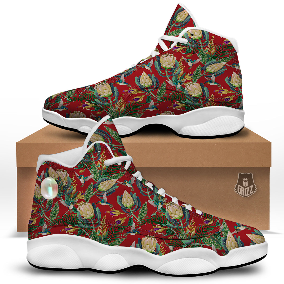 Hummingbird And Wild Flowers Print Pattern White Basketball Shoes-grizzshop