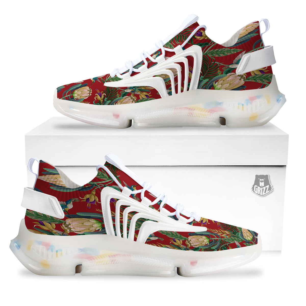 Hummingbird And Wild Flowers Print Pattern White Gym Shoes-grizzshop